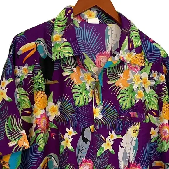 King Kameha Hawaiian Shirt, Tropical Bird, Floral, Pineapple, 2XL - Picture 2 of 9